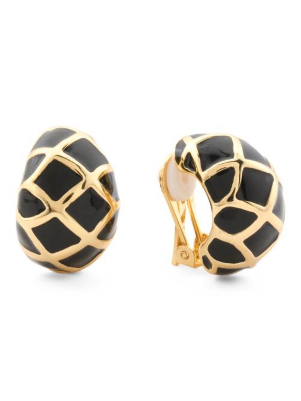 KENNETH JAY LANE Gold And Black Enamel Huggie Clip On Earrings